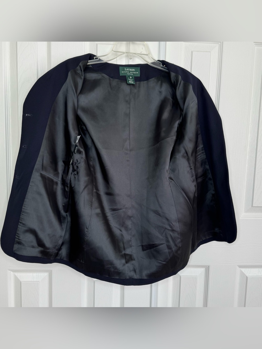 Vintage 90’s Lauren Ralph Lauren Navy 3D Crown Crest Wool Blazer Jacket Size 2P - Picture 7 of 13